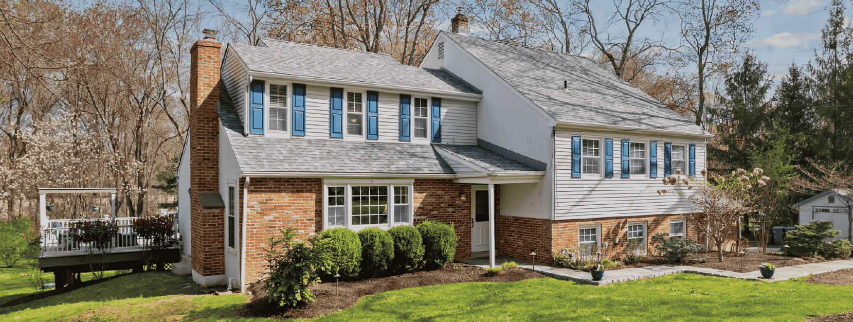 Colonial-style, brick-faced home in a Philadelphia suburb